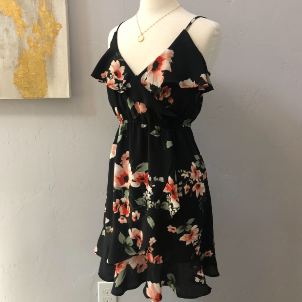 Black Floral Ruffle Dress